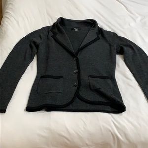 Dark gray cardigan with black trim
